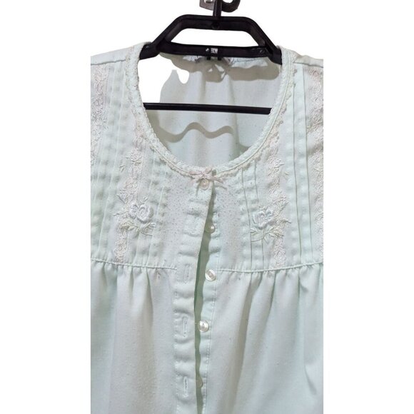 Vintage Miss Elaine Mint Green Embroidered Nightgown With Buttons - Size  XL - Picture 2 of 7